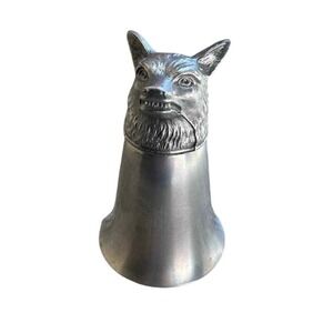 VINTAGE PEWTER ALUMINUM WOLF FOX SADDLE STIRRUP CUP METAL JIGGER